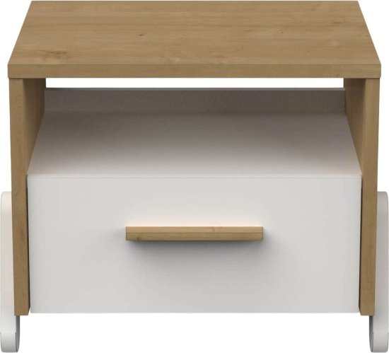 זוג שידות לילה עם מגירה ותא אחסון דגם Naili מבית Bradex - צבע אורן טבעי משולב לבן