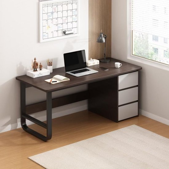 שולחן מחשב ברוחב 120 ס''מ כולל מגירות דגם RSM-2000 מבית Rosso Italy - צבע עץ כהה / שחור