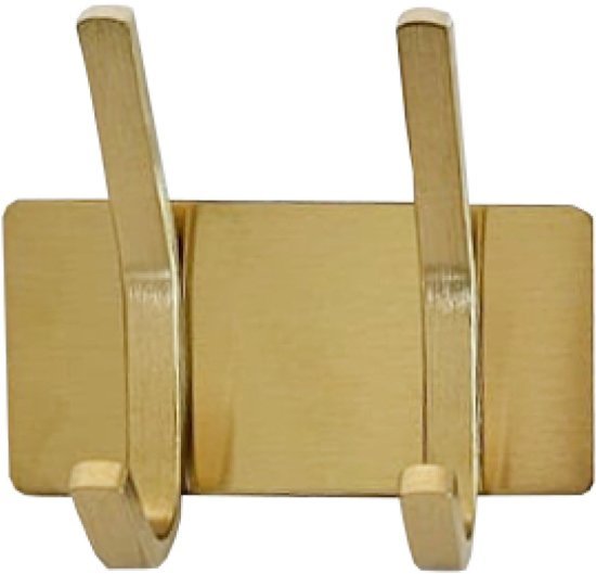 וו תליה נירוסטה בהדבקה (מלבן מוארך + 2 ווים) דגם הדסון מבית Malkan - צבע זהב