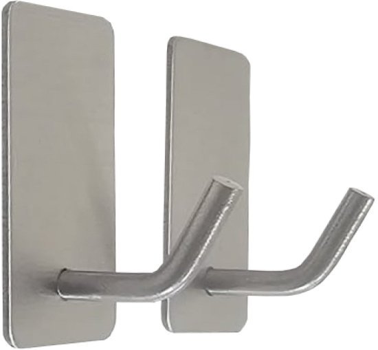 וו תליה נירוסטה בהדבקה מלבני דגם טאהו מבית Malkan - (2 יחידות במארז) - צבע כסף מט