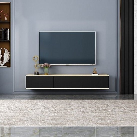 מזנון טלוויזיה צף ברוחב 180 ס''מ דגם Alona מבית StarShop - צבע אלון ושחור