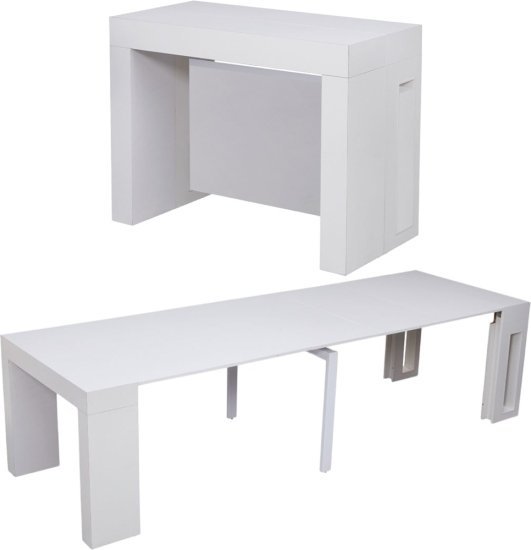 קונסולה ברוחב 100 ס''מ נפתחת לפינת אוכל עד 300 ס''מ דגם Hermes מבית Woody - צבע לבן