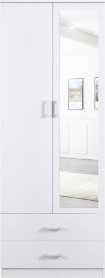 ארון בגדים בגודל 220x80x50 ס"מ עם 2 דלתות ו-2 מגירות + מראה דגם Matan מבית Woody - צבע לבן