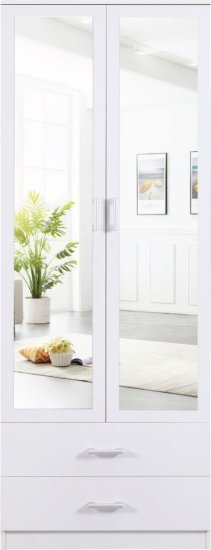 ארון בגדים בגודל 220x80x50 ס"מ עם 2 דלתות ו-2 מגירות + 2 מראות דגם Matan מבית Woody - צבע לבן