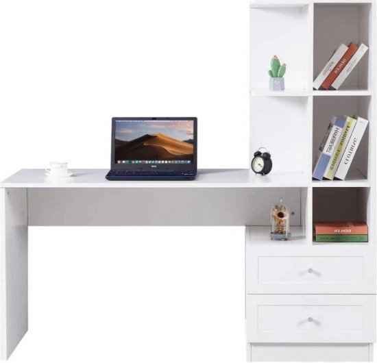 שולחן תלמיד משולב ספרייה ומגירות בצד ימין ברוחב 155 ס''מ דגם Shaked מבית Woody - צבע לבן