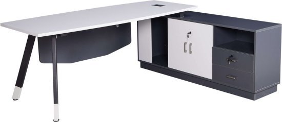 שולחן משרדי מעוצב ברוחב 180 ס''מ דגם Shachar מבית Woody - צבע לבן / אפור